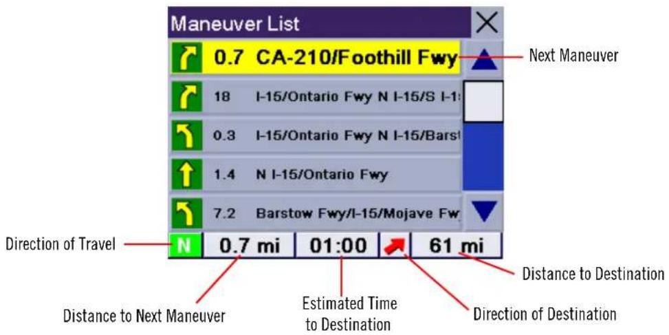 MAGELLAN RoadMate 3050T - Maneuver List Screen - 1