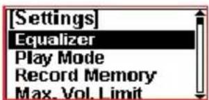 [Settings] Equalizer Play Mode Record Memory Max. Vol. Limit