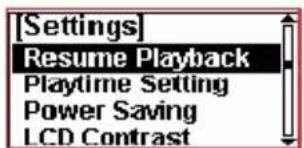 [Settings] Resume Playback Playtime Setting Power Saving LCD Contrast