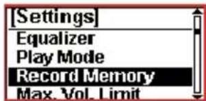 [Settings] Equalizer Play Mode Record Memory Max. Vol. Limit