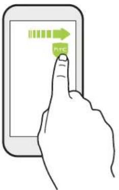 Illustration of a hand interacting with a tablet displaying a green 'nise' button and a waveform icon, likely for app or system interaction.