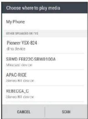 Choose where to play media My Phone OTHER SPEAKERS OR TVS Pioneer VSX-824 dina device SBWD FEB22C-SBWD100A Miracast device APAC-RICE Stereo BT device REBECCA_G Stereo BT device CANCEL SCAN