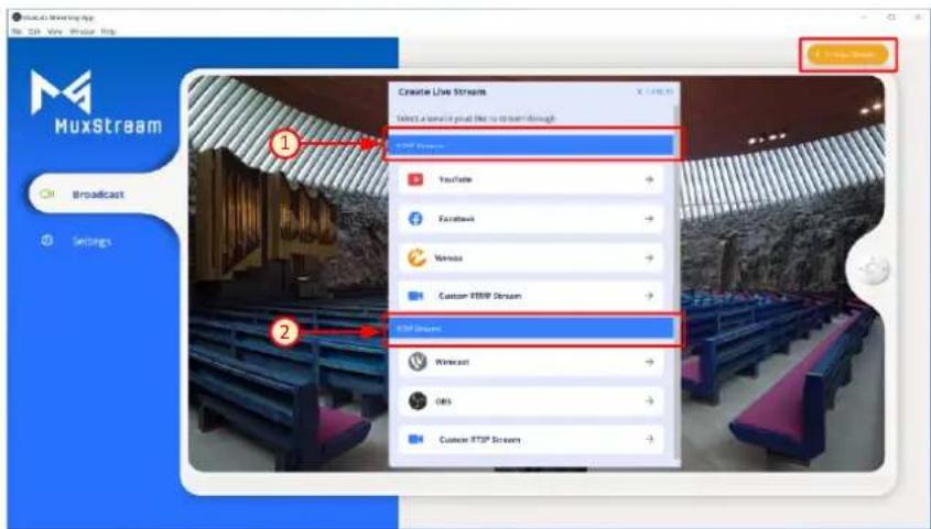 MuxLab 500786 - Create Stream tab - 1