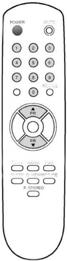 POWER MUTE 1 2 3 4 5 6 7 8 9 0 RECILL PR PR TV 10 MENU 10M SLER O. VIEWPICTURE P. STEREO