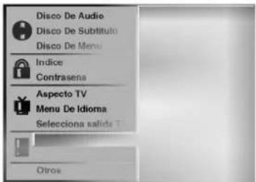 Disco De Audio Disco De Subtituto Disco De Menu Indice Contrasena Aspecto TV Menu De Idioma Selección salida Otros