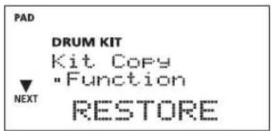 ROLAND TD-4SX - Use the [-/+] dial to select RESTORE. - 1
