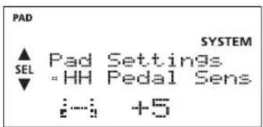 ROLAND TD-4SX - Press the SEL [ ] button to select "HH Pedal Sens." - 1