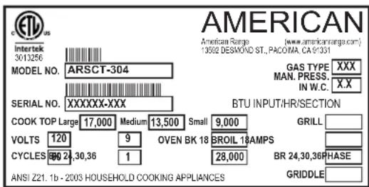 American Range ARSCT-4842GR - WARNING - 1