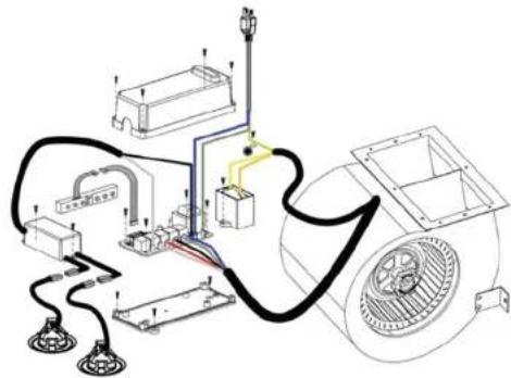 Technical diagram of an electric motor with labeled components and wiring connections