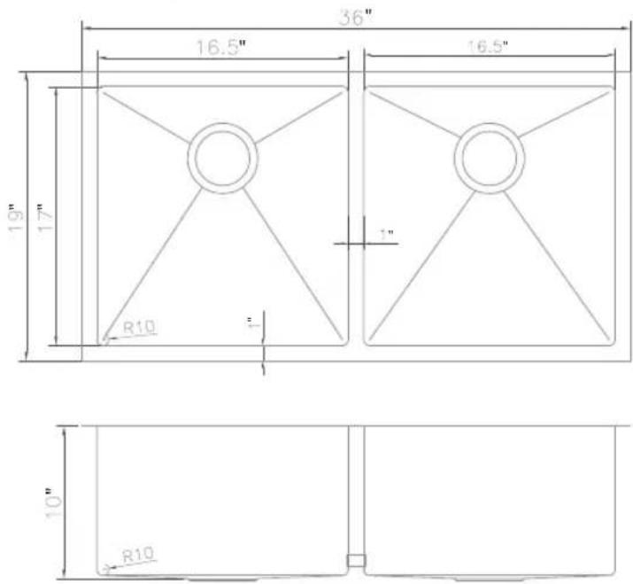 36" 16.5" 16.5" 19" 17" R10 1" 1" 10" R10