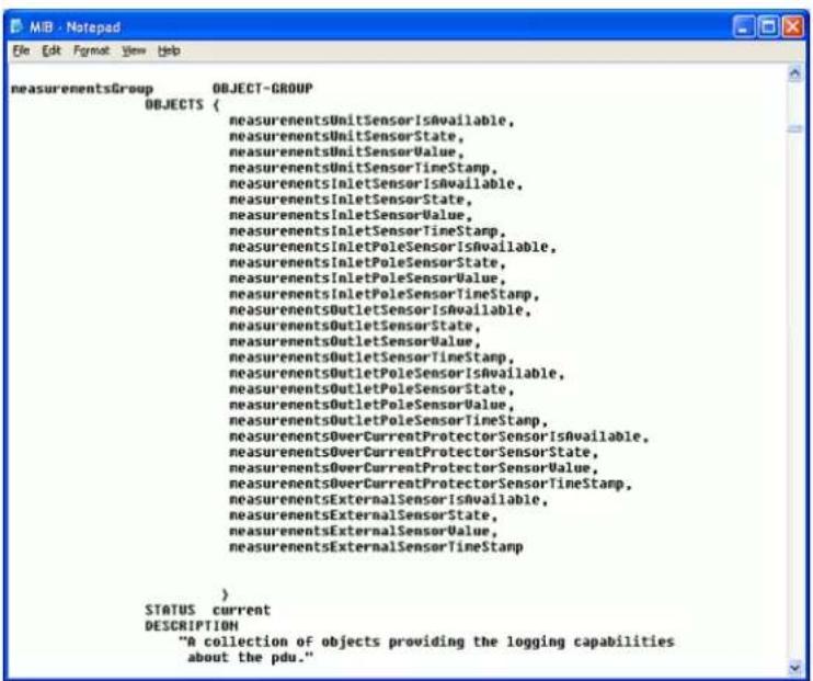 measurementsGroup OBJECT-SGROUP OBJECTS { measurementsUnitSensorIsAvailable, measurementsUnitSensorState, measurementsUnitSensorValue, measurementsUnitSensorTimeStamp, measurementsInletSensorIsAvailable, measurementsInletSensorState, measurementsInletSensorValue, measurementsInletSensorTimeStamp, measurementsInletPoleSensorIsAvailable, measurementsInletPoleSensorState, measurementsInletPoleSensorValue, measurementsInletPoleSensorTimeStamp, measurementsOutletSensorIsAvailable, measurementsOutletSensorState, measurementsOutletSensorValue, measurementsOutletSensorTimeStamp, measurementsOutletPoleSensorIsAvailable, measurementsOutletPoleSensorState, measurementsOutletPoleSensorValue, measurementsOutletPoleSensorTimeStamp, measurementsOverCurrentProtectorSensorIsAvailable, measurementsOverCurrentProtectorSensorState, measurementsOverCurrentProtectorSensorValue, measurementsOverCurrentProtectorSensorTimeStamp, measurementsExternalSensorIsAvailable, measurementsExternalSensorState, measurementsExternalSensorValue, measurementsExternalSensorTimeStamp } STATUS current DESCRIPTION "A collection of objects providing the logging capabilities about the pdu."
