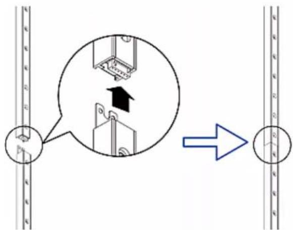 Diagram illustrating a mechanical assembly process with labeled components and directional arrow
