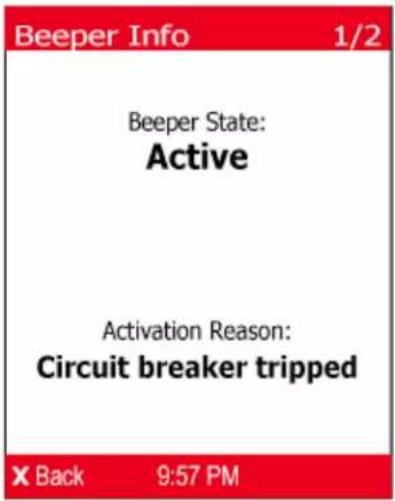 Beeper Info 1/2 Beeper State: Active Activation Reason: Circuit breaker tripped X Back 9:57 PM