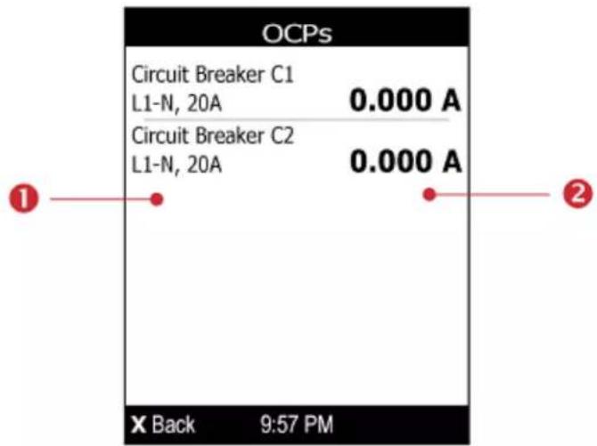 OCPs Circuit Breaker C1 L1-N, 20A 0.000 A Circuit Breaker C2 L1-N, 20A 0.000 A X Back 9:57 PM