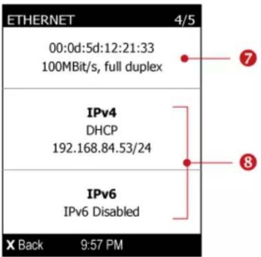 ETHERNET 00:0d:5d:12:21:33 100MBit/s, full duplex IPv4 DHCP 192.168.84.53/24 IPv6 IPv6 Disabled X Back 9:57 PM