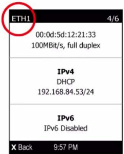ETH1 00:0d:5d:12:21:33 100MBit/s, full duplex IPv4 DHCP 192.168.84.53/24 IPv6 IPv6 Disabled X Back 9:57 PM