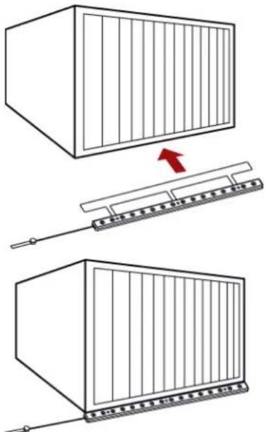 Diagram illustrating a mechanical assembly process with labeled components and directional arrow