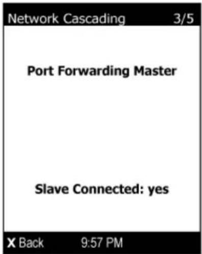 Network Cascading 3/5 Port Forwarding Master Slave Connected: yes X Back 9:57 PM