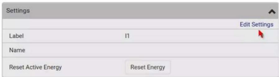 Settings Edit Settings Label 11 Name Reset Active Energy Reset Energy