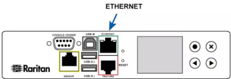 ETHERNET CONSOLE / MODEM USB-B ETHERNET USB-A RESET SENSOR USB-A FEATURE Raritan