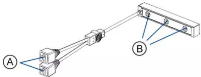Diagram showing two connected electrical connectors labeled A and B, with connection points indicated by blue lines.