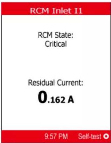 RCM Inlet I1 RCM State: Critical Residual Current: 0.162 A 9:57 PM Self-test