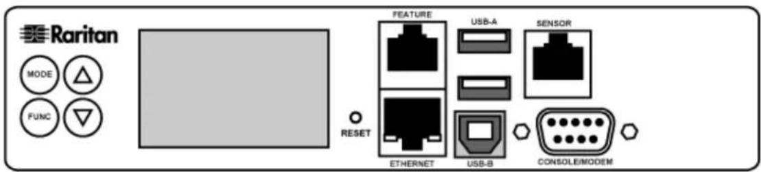 Raritan MODE FUNC RESET FEATURE USB-A SENSOR ETHERNET USB-B CONSOLE/MODEM
