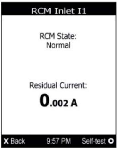RCM Inlet I1 RCM State: Normal Residual Current: 0.002 A X Back 9:57 PM Self-test ○