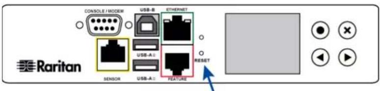 CONSOLE / MODEM USB-B ETHERNET U/SB-A U/SB-A SENSOR U/SB-A FEATURE RESET Raritan
