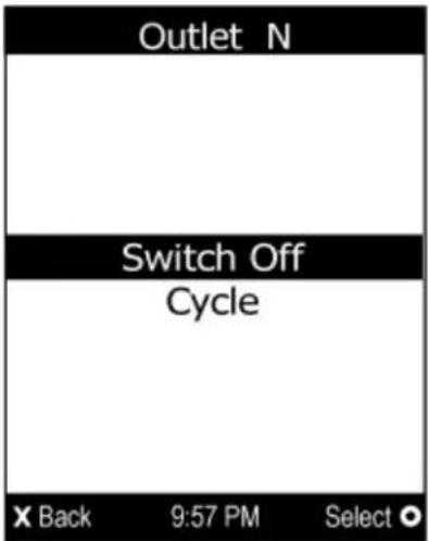 Outlet N Switch Off Cycle X Back 9:57 PM Select ●