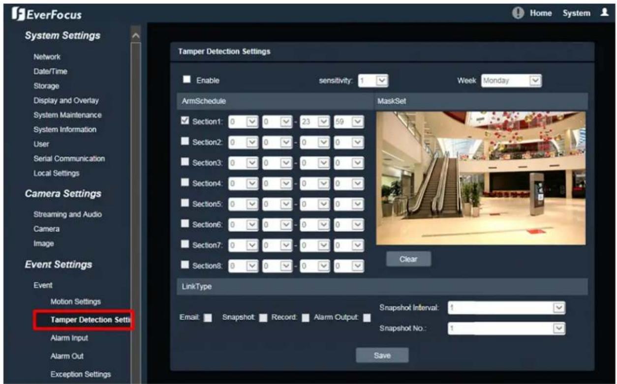 EverFocus EBN468E - Tamper Detection Settings - 1