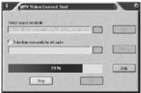 MTV Video Convort Tool Select source net do file: □ Select the image files (HP_1000_netsun.vce) □ Substitute non-audio bit audio 79%
