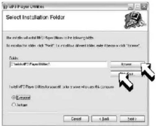 MP3 Player Utilities Select Installation Folder The installed will install MP3 Player Utilities to the following fields. To create the folder, click "Next" to install your different folder, select it below or click "Browse" Folders: ● Install MP3 Player Utilities! Browse Add: Add Install MP3 Player Utilities for yourself, order a voice to use this computer ● Commons ○ Justone Cancel < Back Next >