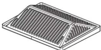 Technical line drawing of a rectangular electronic component with internal slots and ventilation grilles (no text or symbols)
