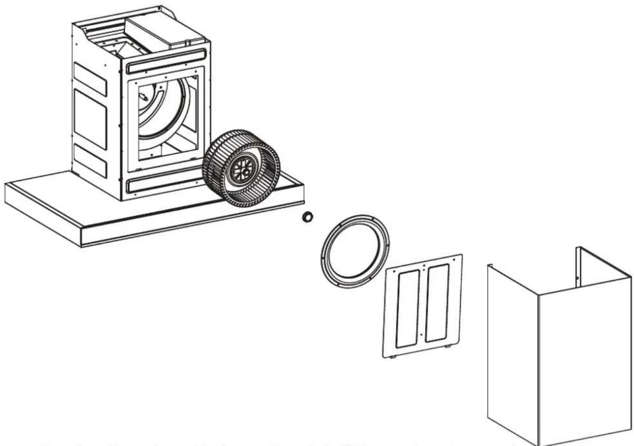 Technical line drawing of a washing machine with internal components and housing (no text or symbols)