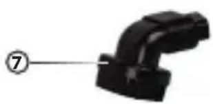 Close-up of a black pipe fitting with a numbered label (7) pointing to it, no text or symbols on the object itself.