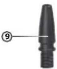 Close-up of a black conical object with a numbered label (9) pointing to its tip, no other text or symbols visible.