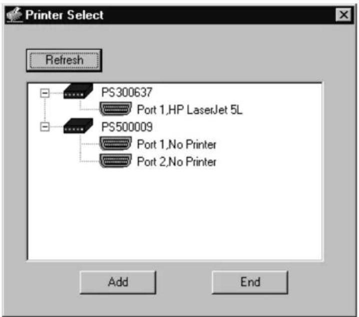 Printer Select Refresh PS300637 Port 1,HP LaserJet 5L PS500009 Port 1,No Printer Port 2,No Printer Add End
