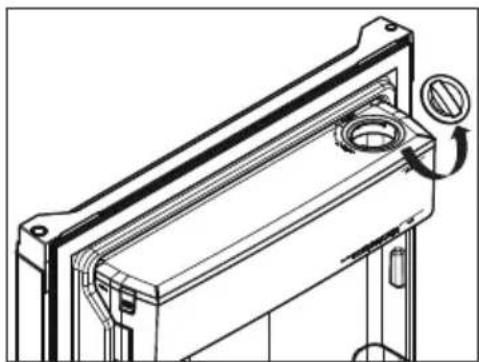 Technical line drawing of a mechanical component with mounting flanges and a circular feature (no text or symbols).