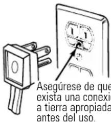 Asegúrese de que exista una conexión a tierra apropiada antes del uso.