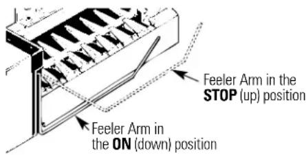 Feeler Arm in the STOP (up) position Feeler Arm in the ON (down) position