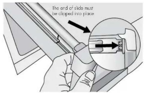 The end of slide must be dropped into place