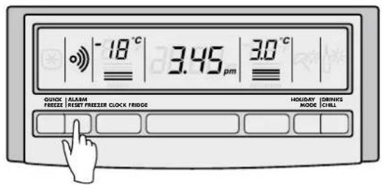 18°C 3.45 pm 3.0°C QUICK ALARM HOLIDAY ORIHS FROZZE RISEY FROZZER CLOCK FRIDGE HOLIDAY ORIHS MODE CHILL