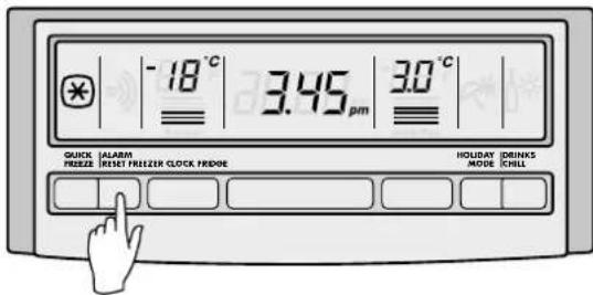 -18°C 3.45 pm 3.0°C QUICK FROZZE ALABR RESET FROZZER CLOCK FROZZE HOLIDAY MOVE DRINKS DRINKS