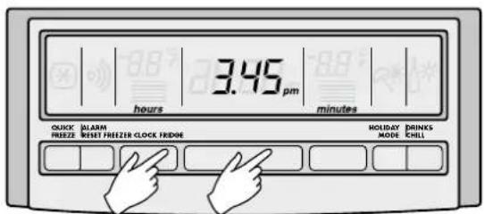 3.45 pm hours minutes QUICK ALARM FROZZE SHIFT FROZZER CLOCK FRODE HOLIDAY DRINKS MODE CHILL
