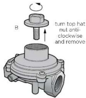 B turn top hat nut anti- clockwise and remove