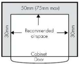 50mm (75mm max) Recommended airspace 30mm 30mm Cabinet Door
