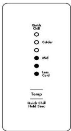 Quick Chill ○ Colder ○ ● Mid ● ● Loss Cold —— Temp —— Quick Chill Hold 3sec