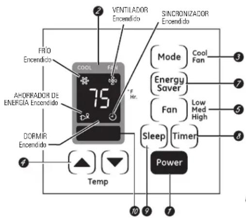 GE ASQ05LL - Acerca de los controles en el acondicionador de aire—modelos con teclas de toque. - 1