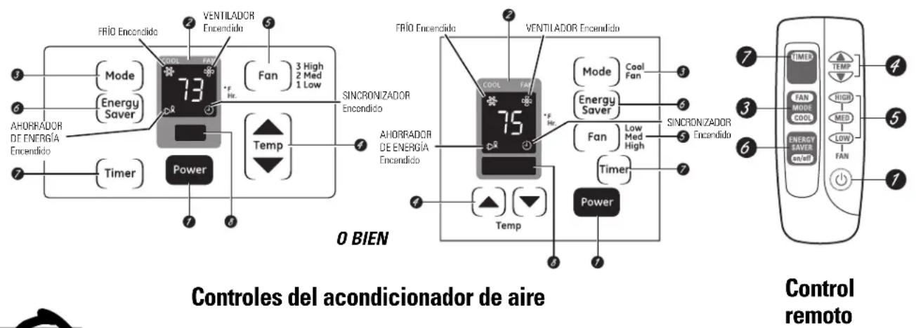 GE AEH06LL - Acerca de los controles en el acondicionador de aire—modelos con teclas de toque. - 1